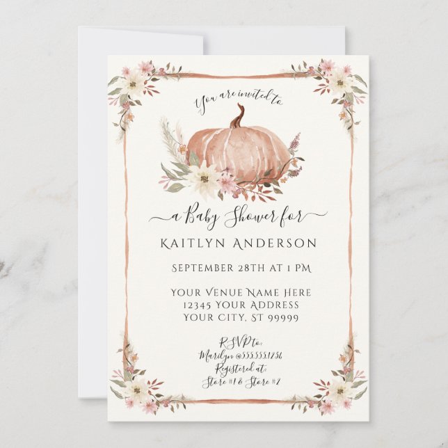 Blommigt Fall Pumpkin Botanical Watercolor Baby (Framsida)