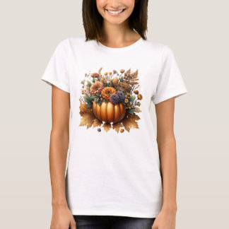 Blommigt Fall Pumpkin Centerpart med höstblomma T Shirt