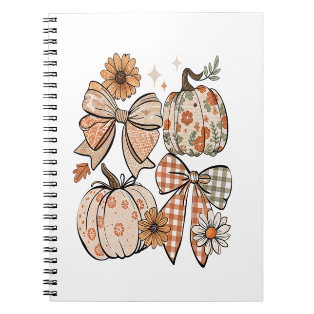Blommigt Fall Pumpkin Coquette Boho Fall Bow Anteckningsbok (Framsidan)