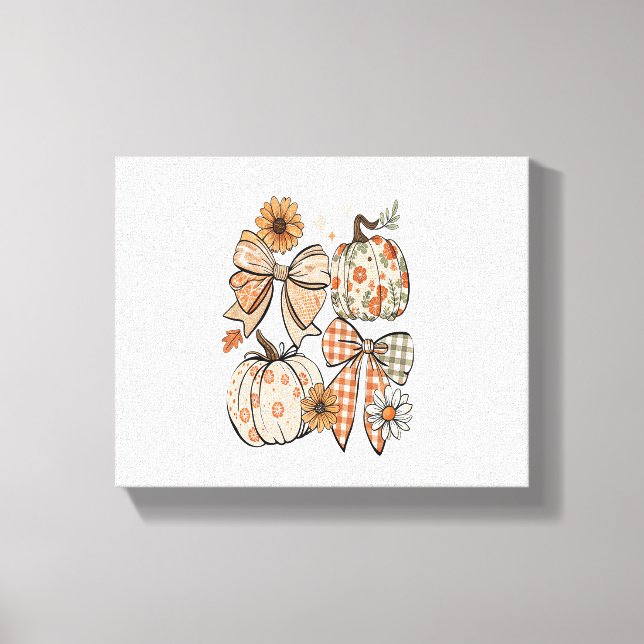 Blommigt Fall Pumpkin Coquette Boho Fall Bow Canvastryck (Framsida)