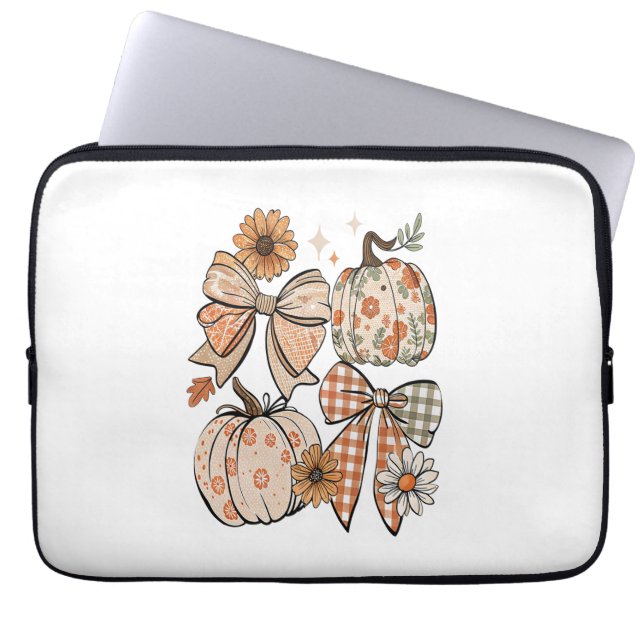 Blommigt Fall Pumpkin Coquette Boho Fall Bow Laptop Fodral (Framsidan)