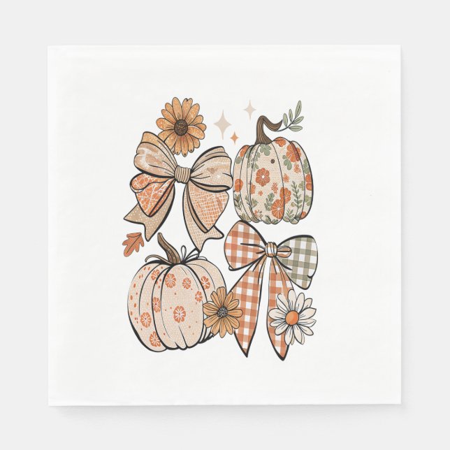 Blommigt Fall Pumpkin Coquette Boho Fall Bow Pappersservett (Framsidan)