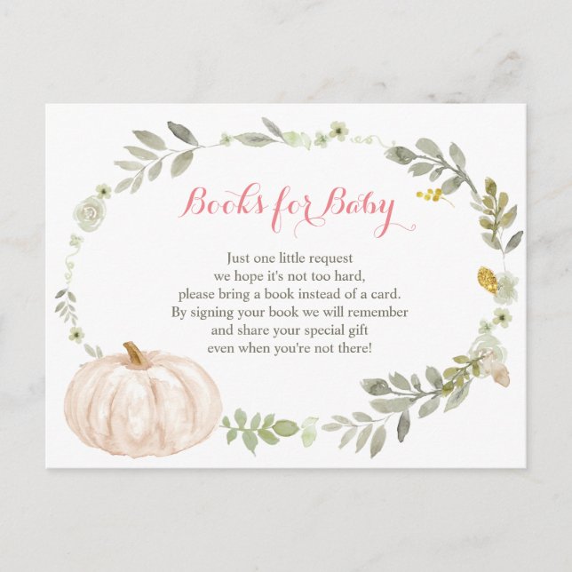 Blommigt Fall Pumpkin Greenery Baby Shower Bokar Vykort (Framsida)