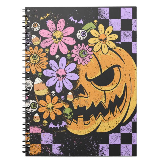 Blommigt Fall Pumpkin Halloween Anteckningsbok (Framsidan)