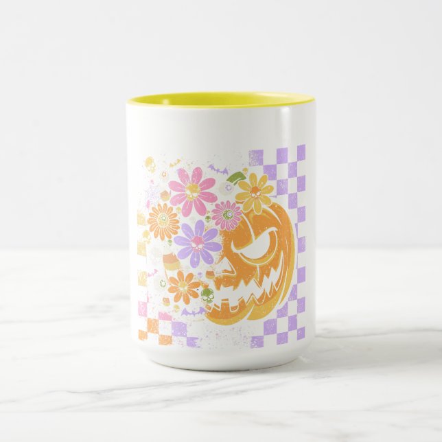 Blommigt Fall Pumpkin Halloween Mugg (Center)