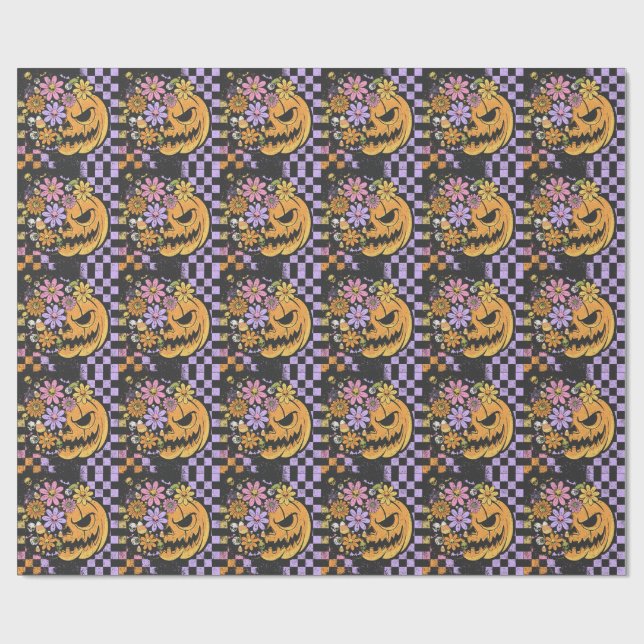 Blommigt Fall Pumpkin Halloween Presentpapper (Platt)