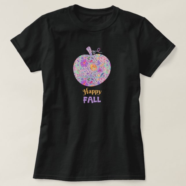 Blommigt Fall Pumpkin Lycklig Fall Citat T Shirt (Design framsida)