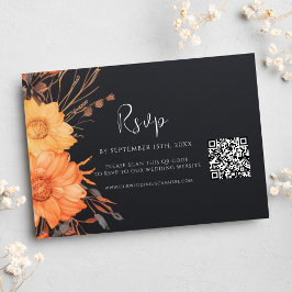 Blommigt Fall QR-kod, svart Bröllop OSA Kort