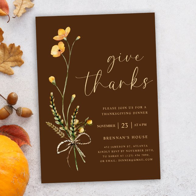 Blommigt Fall Rustic Thanksgiving Middag Inbjudningar (Rustic Wildflower Thanksgiving Dinner Invitation)