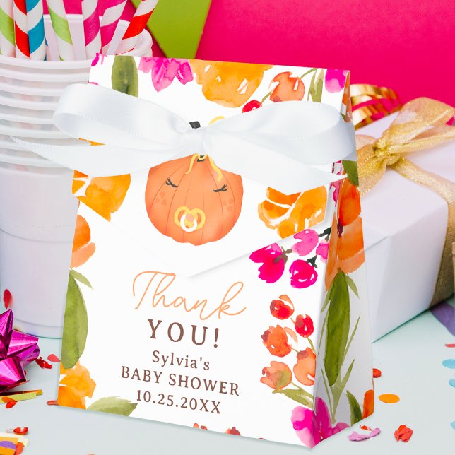 Blommigt Fall söt liten pumpravdusch Presentaskar (Floral Fall cute little pumpkin baby shower Favor Box)