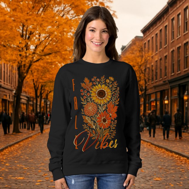 Blommigt Fall Vibes-Guld-konturerad modern typogra T Shirt (Skapare uppladdad)