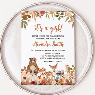Blommigt Fall Woodland Baby Shower Inbjudningar