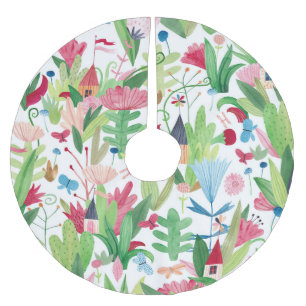 Blommigt Fält: Watercolor Houses Mönster Julgransmatta Borstad Polyester