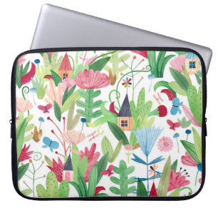 Blommigt Fält: Watercolor Houses Mönster Laptop Fodral