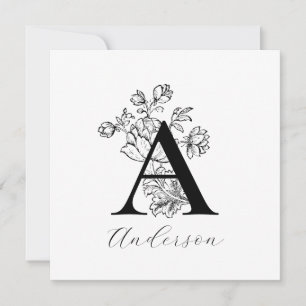 Blommigt Family Monogram Brev A-anteckningskort