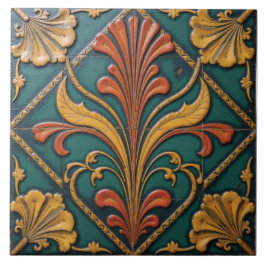 Blommigt Fanfare on Emerald Kakelplatta