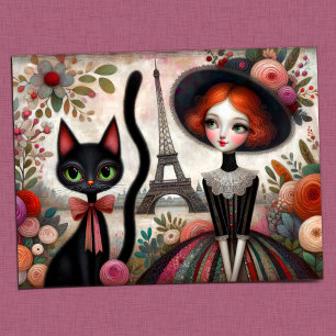 Blommigt Fantasies med Kattdjuret Friend i Paris Vykort