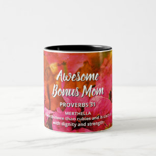 Blommigt FANTASTISK BONUS MAMMA Proverbs 31 Två-Tonad Mugg