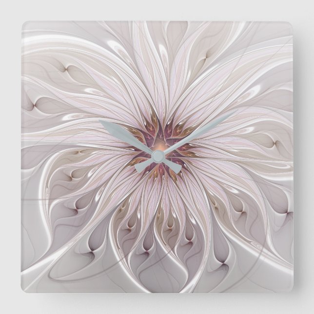Blommigt Fantasy, Abstrakt Modern Pastel Flower Fyrkantig Klocka (Framsida)