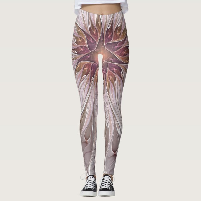 Blommigt Fantasy, Abstrakt Modern Pastel Flower Leggings (Framsida)