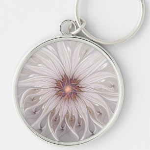 Blommigt Fantasy, Abstrakt Modern Pastel Flower Rund Silverfärgad Nyckelring
