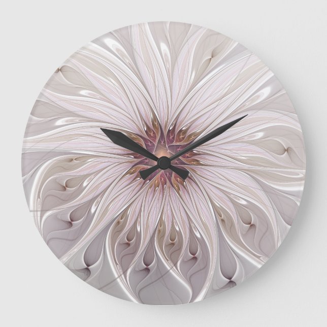 Blommigt Fantasy, Abstrakt Modern Pastel Flower Stor Klocka (Framsida)