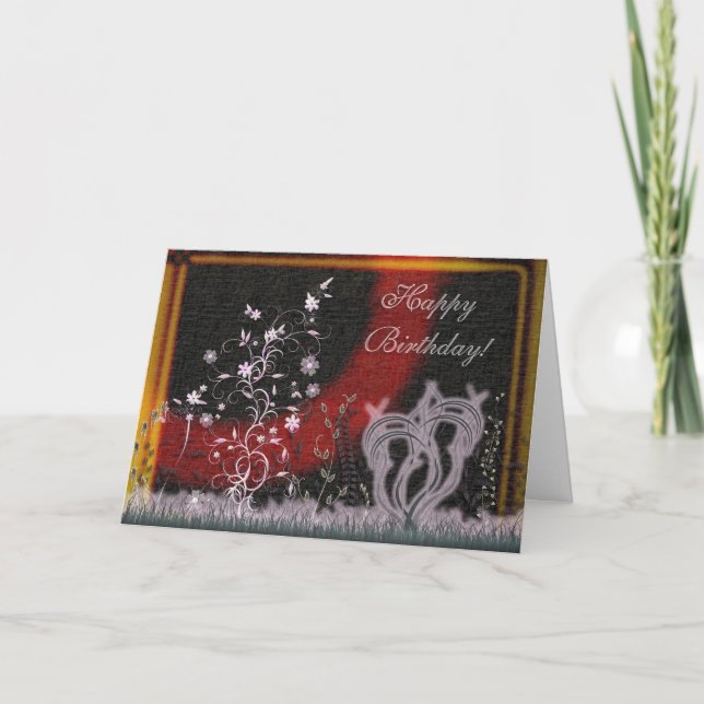 Blommigt Fantasy Birthday Card Kort (Framsida)