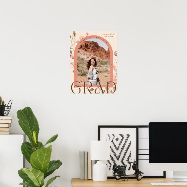 Blommigt Fantasy: Boho Chic Arch Ram Studenten Poster (Hemmakontoret)