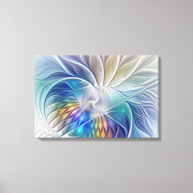Blommigt Fantasy, färglös Abstrakt Flower Triptych Canvastryck (Framsida)