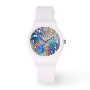 Blommigt Fantasy, färglös Abstrakt Fractal Flowe Armbandsur