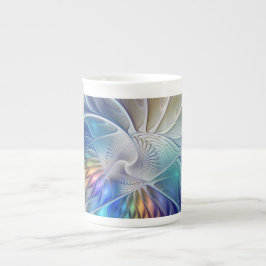 Blommigt Fantasy, färglös Abstrakt Fractal Flower Benporslin Mugg