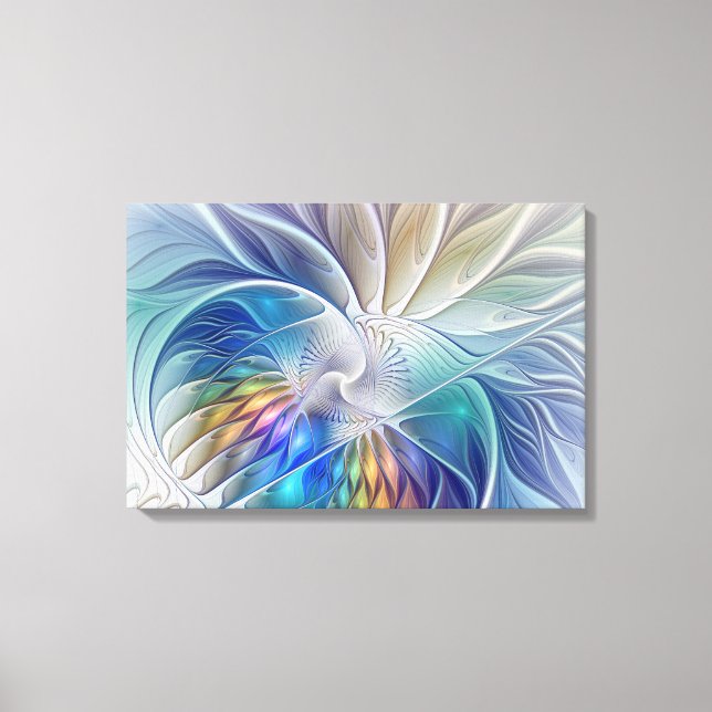 Blommigt Fantasy, färglös Abstrakt Fractal Flower Canvastryck (Framsida)