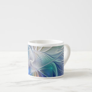Blommigt Fantasy, färglös Abstrakt Fractal Flower Espressomugg