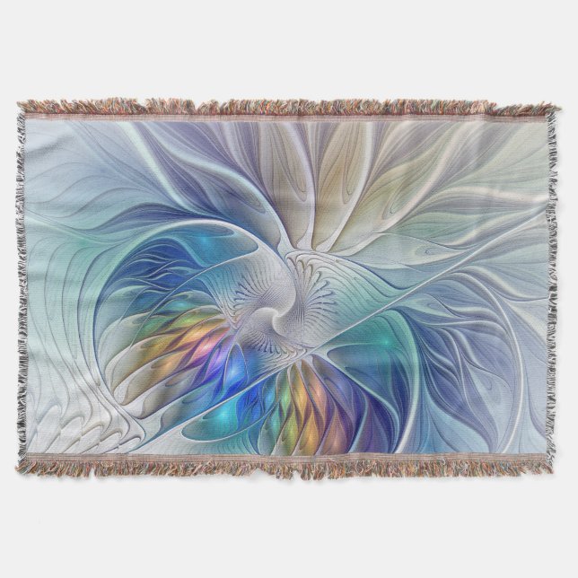 Blommigt Fantasy, färglös Abstrakt Fractal Flower Filt (Framsidan)