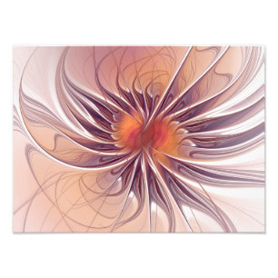 Blommigt Fantasy, färglös Abstrakt Fractal Flower. Fototryck