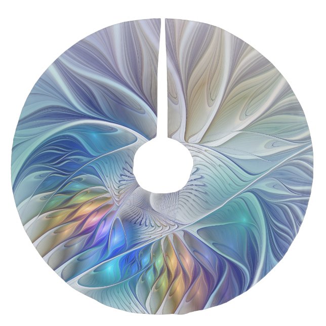 Blommigt Fantasy, färglös Abstrakt Fractal Flower Julgransmatta Borstad Polyester (Framsidan)