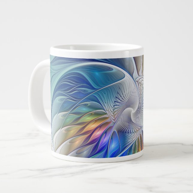 Blommigt Fantasy, färglös Abstrakt Fractal Flower Jumbo Mugg (Framsida vänster)