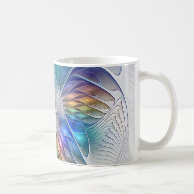 Blommigt Fantasy, färglös Abstrakt Fractal Flower Kaffemugg (Höger)