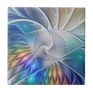 Blommigt Fantasy, färglös Abstrakt Fractal Flower Kakelplatta