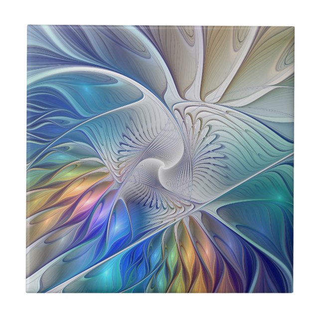 Blommigt Fantasy, färglös Abstrakt Fractal Flower Kakelplatta (Framsidan)