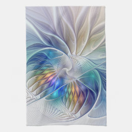 Blommigt Fantasy, färglös Abstrakt Fractal Flower Kökshandduk