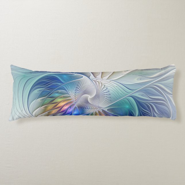 Blommigt Fantasy, färglös Abstrakt Fractal Flower Kroppskudde (Framsidan)