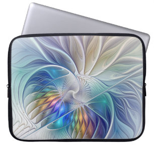 Blommigt Fantasy, färglös Abstrakt Fractal Flower Laptop Fodral