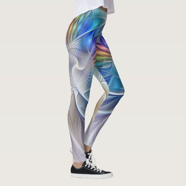 Blommigt Fantasy, färglös Abstrakt Fractal Flower Leggings (Höger)