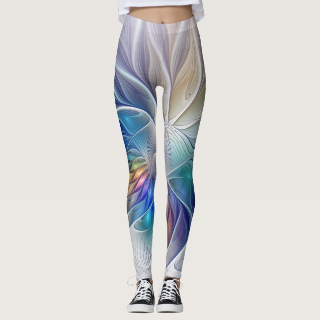 Blommigt Fantasy, färglös Abstrakt Fractal Flower Leggings (Framsida)