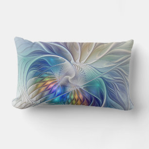 Blommigt Fantasy, färglös Abstrakt Fractal Flower Lumbarkudde