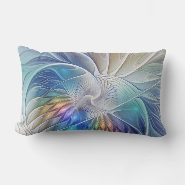 Blommigt Fantasy, färglös Abstrakt Fractal Flower Lumbarkudde (Framsida)