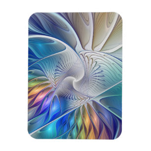 Blommigt Fantasy, färglös Abstrakt Fractal Flower Magnet