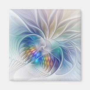 Blommigt Fantasy, färglös Abstrakt Fractal Flower Magnet