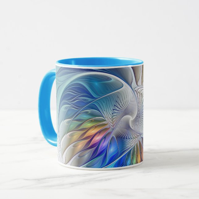 Blommigt Fantasy, färglös Abstrakt Fractal Flower Mugg (Framsida vänster)
